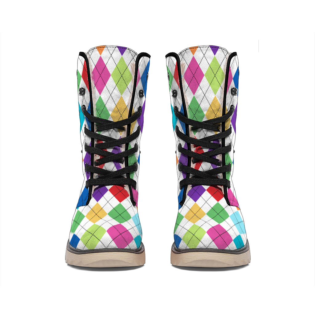 Colorful Argyle Pattern Print Winter Boots