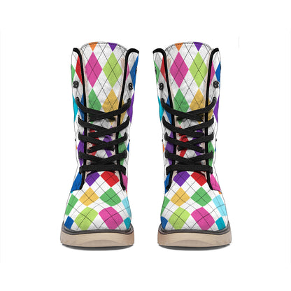 Colorful Argyle Pattern Print Winter Boots