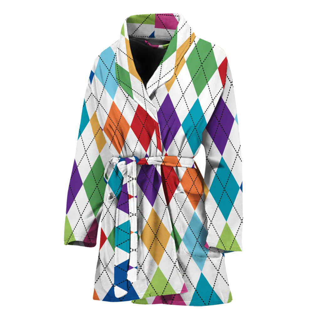 Colorful Argyle Pattern Print Women's Bathrobe