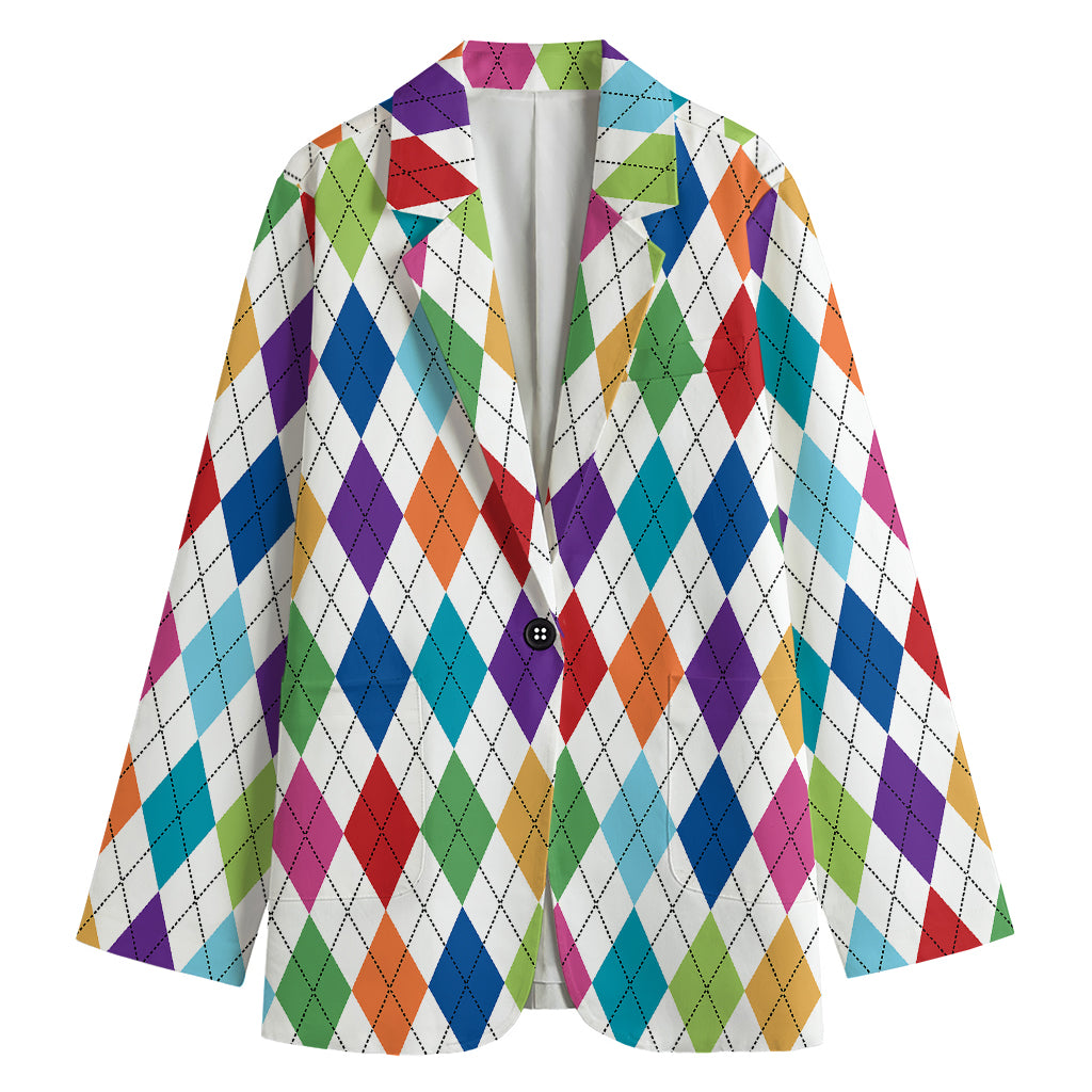 Colorful Argyle Pattern Print Women's Blazer