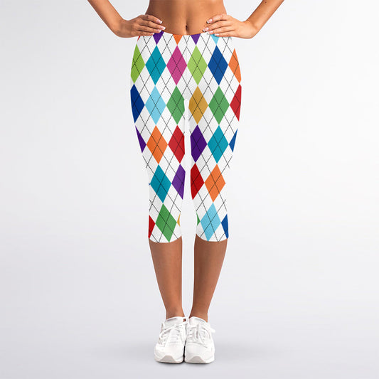 Colorful Argyle Pattern Print Women's Capri Leggings