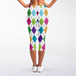 Colorful Argyle Pattern Print Women's Capri Leggings