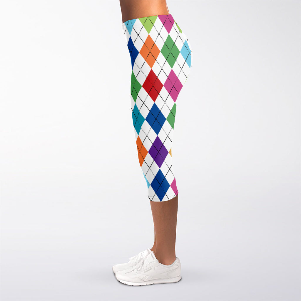 Colorful Argyle Pattern Print Women's Capri Leggings