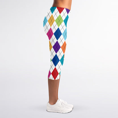 Colorful Argyle Pattern Print Women's Capri Leggings