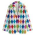 Colorful Argyle Pattern Print Women's Cotton Blazer