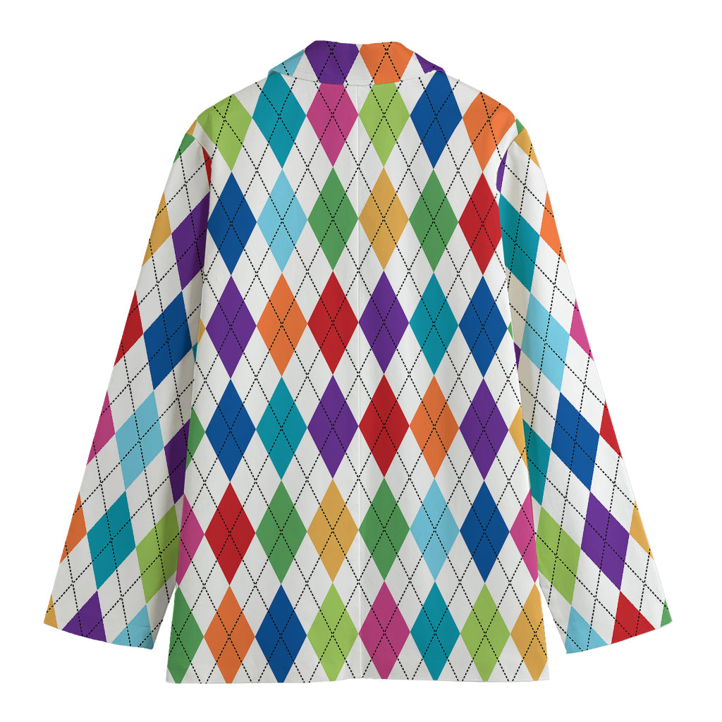 Colorful Argyle Pattern Print Women's Cotton Blazer