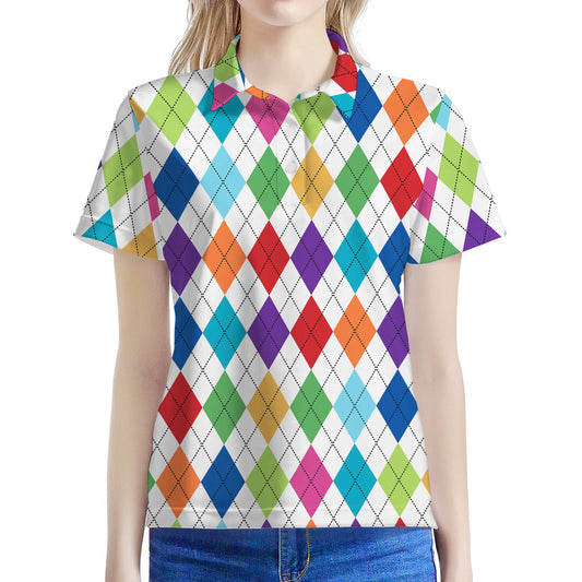 Colorful Argyle Pattern Print Women's Polo Shirt