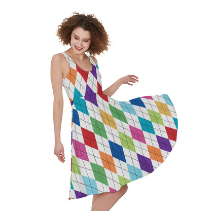 Colorful Argyle Pattern Print Women's Sleeveless Dress