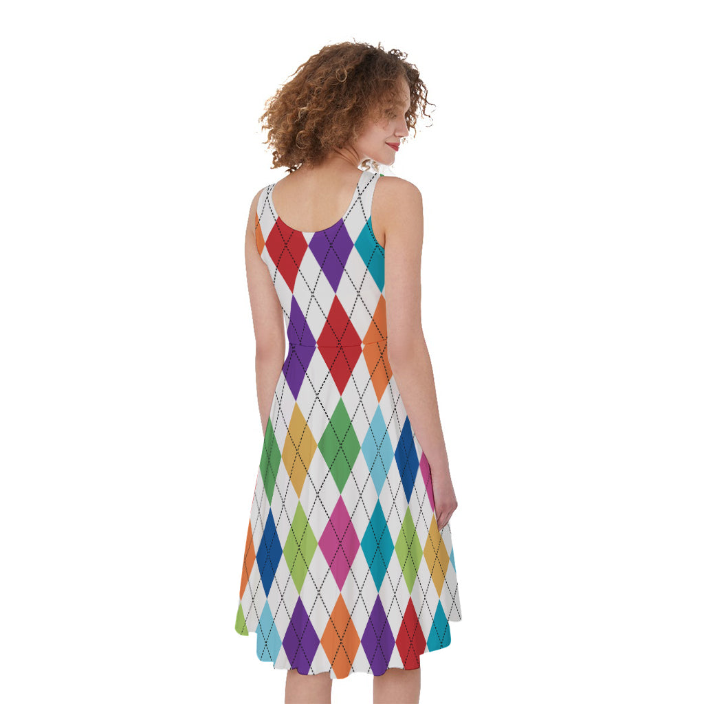 Colorful Argyle Pattern Print Women's Sleeveless Dress