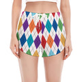 Colorful Argyle Pattern Print Women's Split Running Shorts