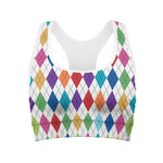Colorful Argyle Pattern Print Women's Sports Bra