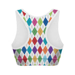 Colorful Argyle Pattern Print Women's Sports Bra