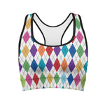 Colorful Argyle Pattern Print Women's Sports Bra