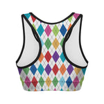Colorful Argyle Pattern Print Women's Sports Bra