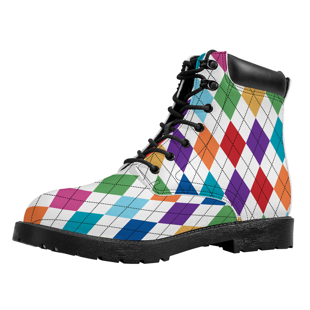 Colorful Argyle Pattern Print Work Boots
