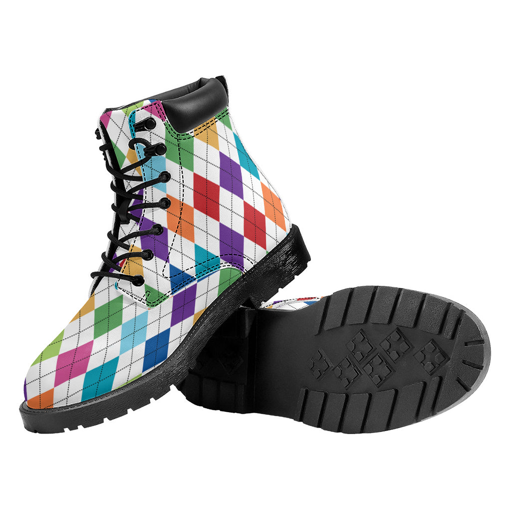 Colorful Argyle Pattern Print Work Boots