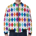 Colorful Argyle Pattern Print Zip Sleeve Bomber Jacket