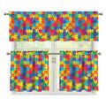 Colorful Autism Awareness Jigsaw Print 3 Piece Kitchen Curtains