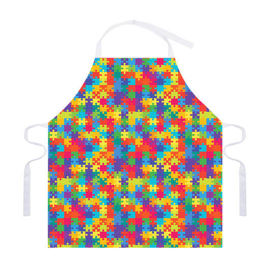 Colorful Autism Awareness Jigsaw Print Adjustable Apron