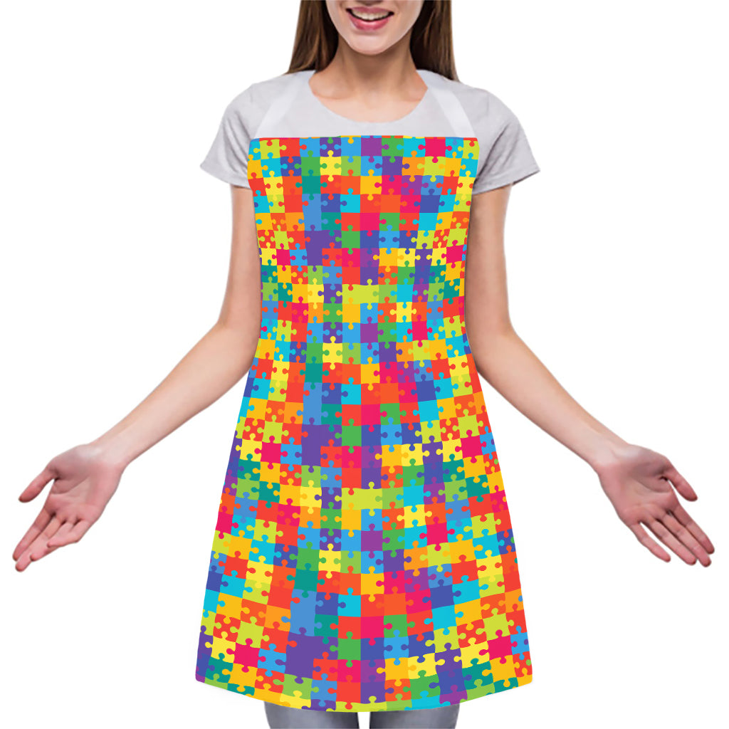 Colorful Autism Awareness Jigsaw Print Adjustable Apron