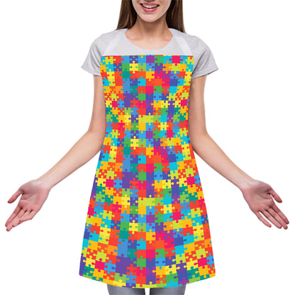 Colorful Autism Awareness Jigsaw Print Adjustable Apron