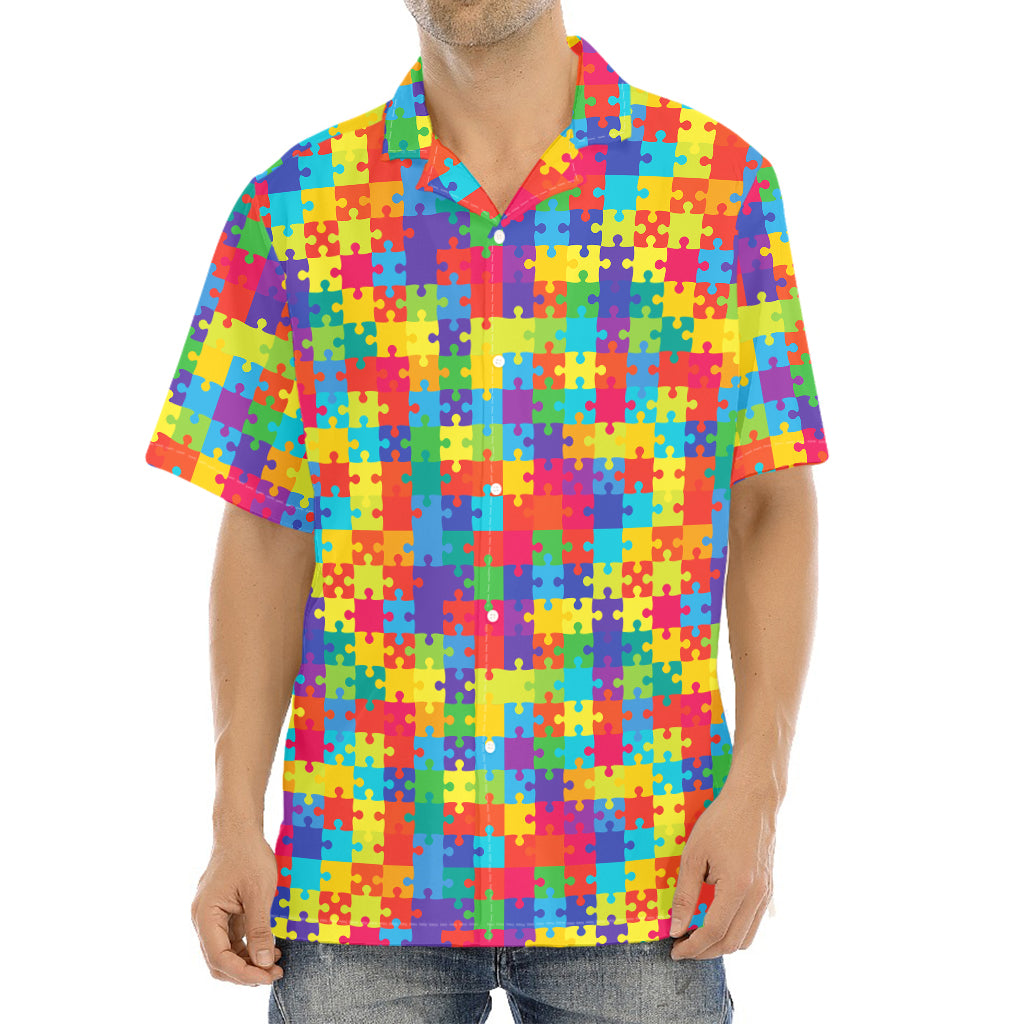 Colorful Autism Awareness Jigsaw Print Aloha Shirt