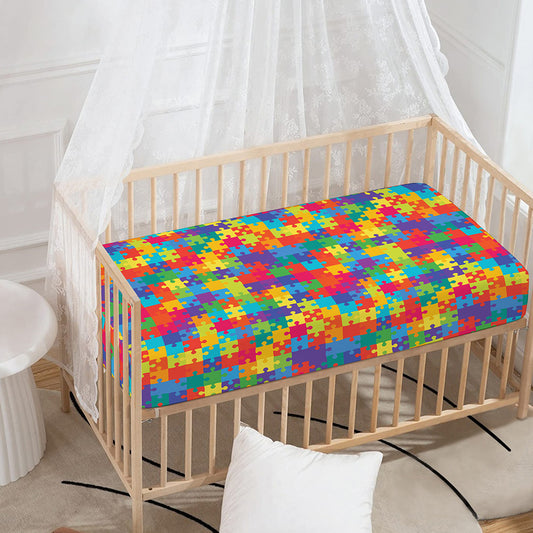 Colorful Autism Awareness Jigsaw Print Baby Crib Sheet