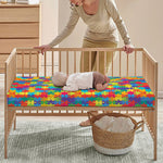 Colorful Autism Awareness Jigsaw Print Baby Crib Sheet