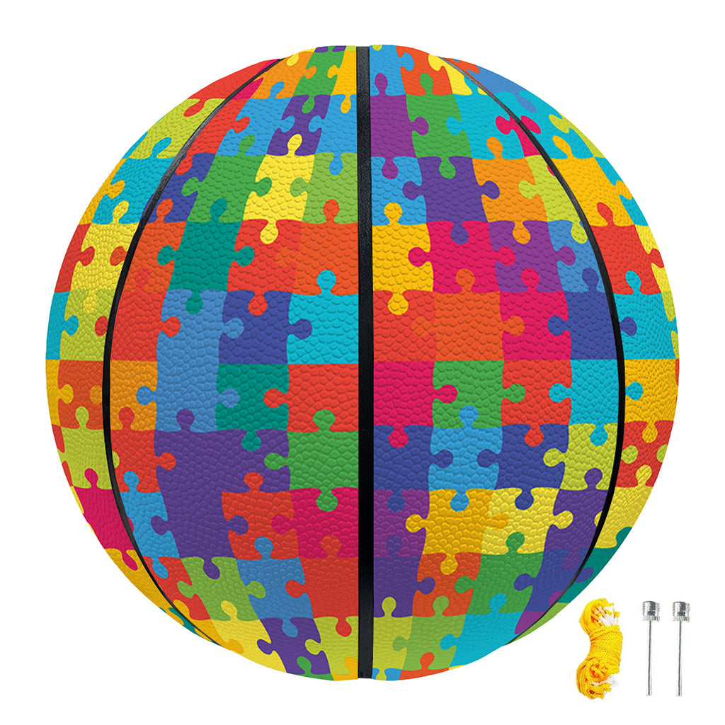 Colorful Autism Awareness Jigsaw Print Basketball
