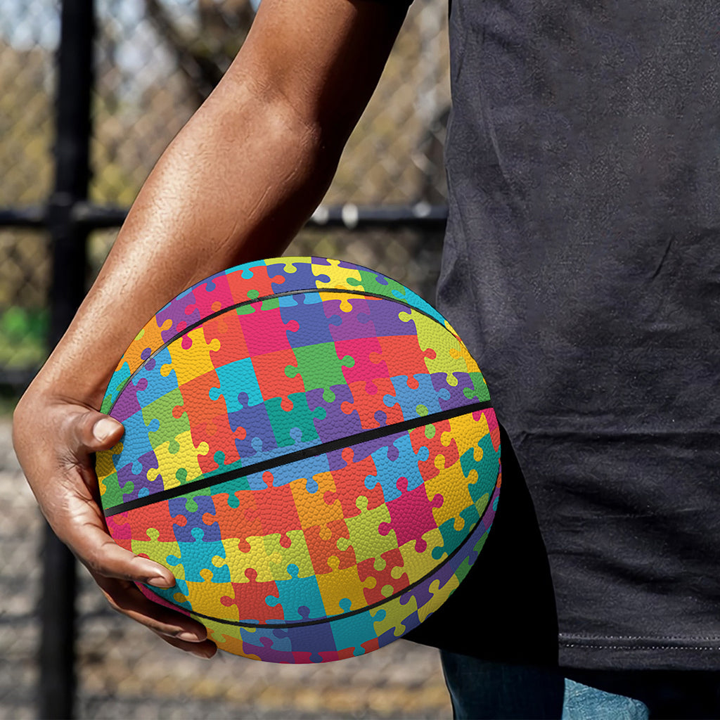 Colorful Autism Awareness Jigsaw Print Basketball