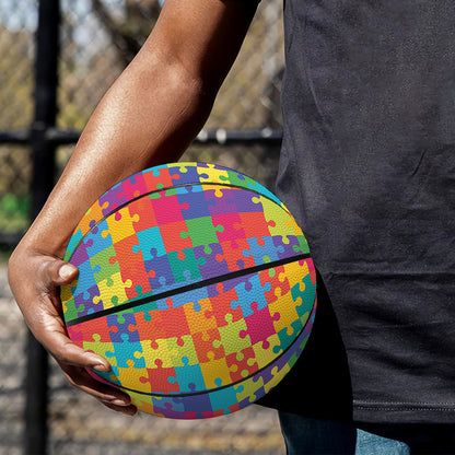 Colorful Autism Awareness Jigsaw Print Basketball