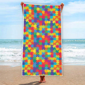 Colorful Autism Awareness Jigsaw Print Beach Towel