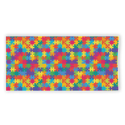 Colorful Autism Awareness Jigsaw Print Beach Towel