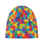 Colorful Autism Awareness Jigsaw Print Beanie