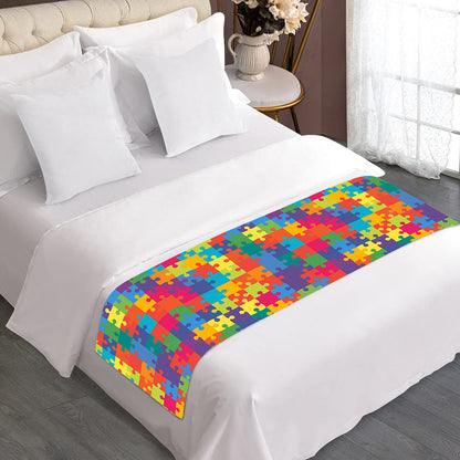 Colorful Autism Awareness Jigsaw Print Bed Runner