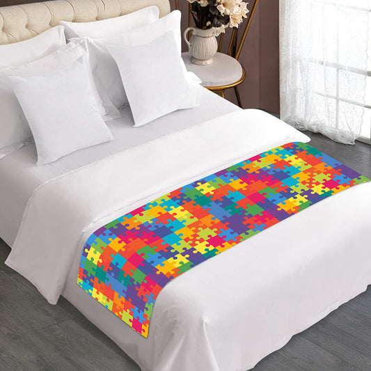 Colorful Autism Awareness Jigsaw Print Bed Runner