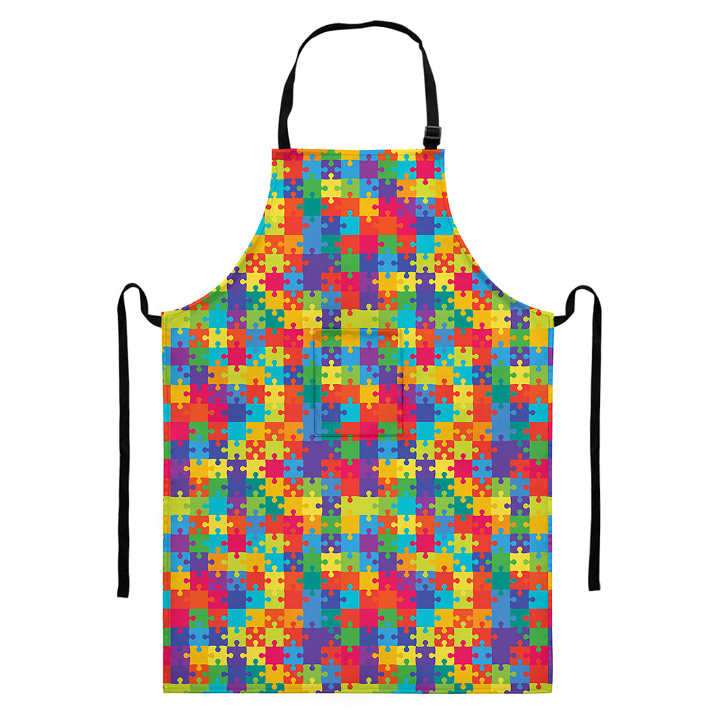 Colorful Autism Awareness Jigsaw Print Bib Apron With Pocket