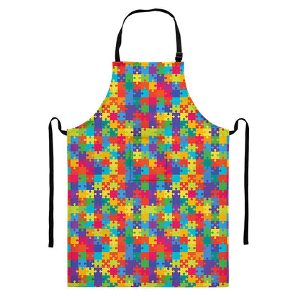 Colorful Autism Awareness Jigsaw Print Bib Apron With Pocket