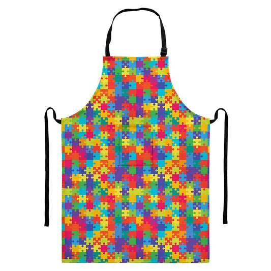 Colorful Autism Awareness Jigsaw Print Bib Apron With Pocket