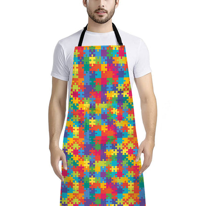 Colorful Autism Awareness Jigsaw Print Bib Apron With Pocket