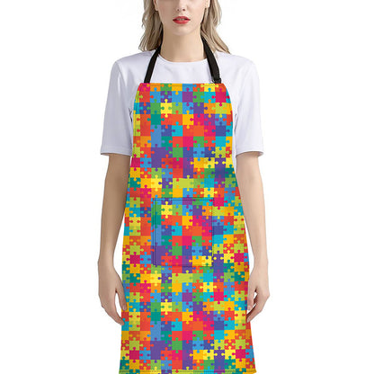 Colorful Autism Awareness Jigsaw Print Bib Apron With Pocket