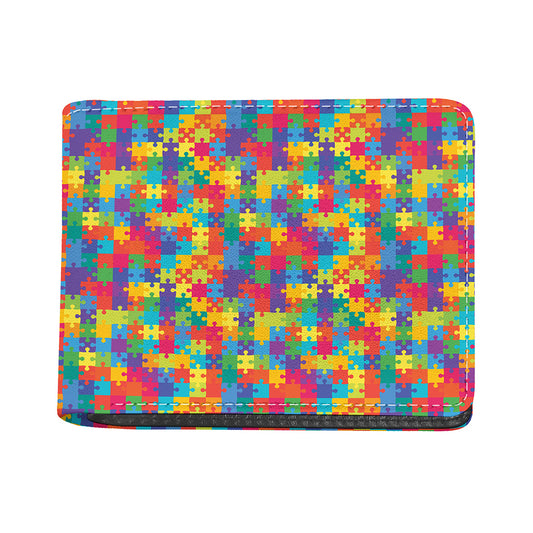 Colorful Autism Awareness Jigsaw Print Bifold Wallet