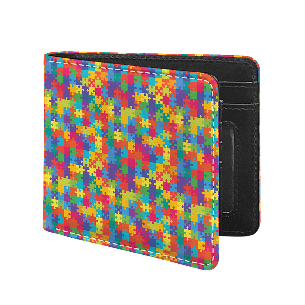 Colorful Autism Awareness Jigsaw Print Bifold Wallet