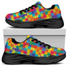 Colorful Autism Awareness Jigsaw Print Black Chunky Shoes