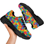 Colorful Autism Awareness Jigsaw Print Black Chunky Shoes