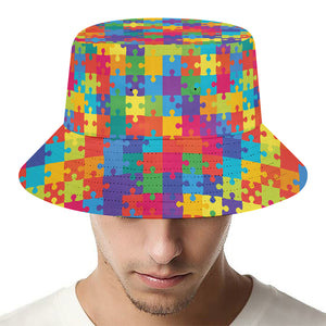 Colorful Autism Awareness Jigsaw Print Bucket Hat