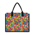 Colorful Autism Awareness Jigsaw Print Canvas Tote Bag