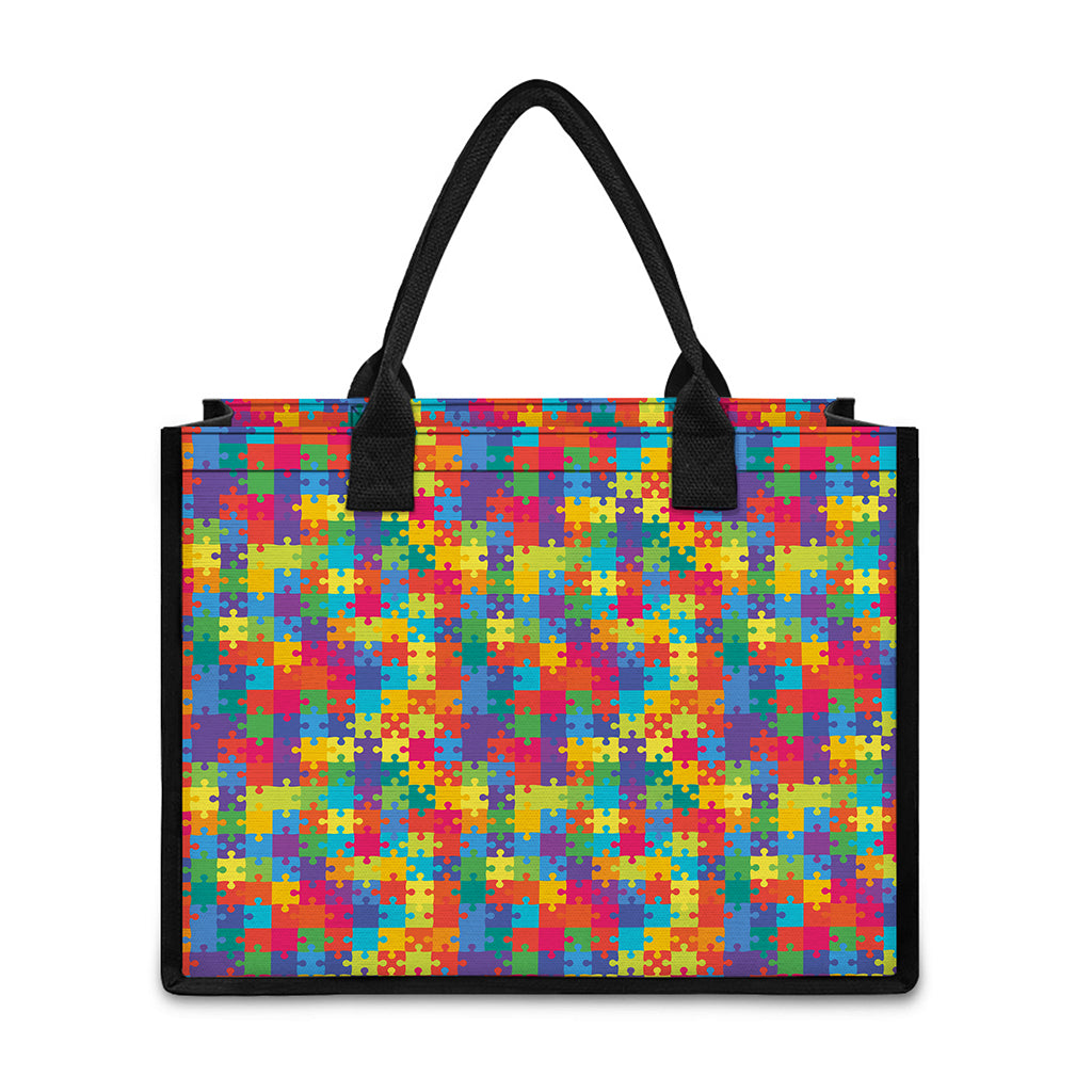 Colorful Autism Awareness Jigsaw Print Canvas Tote Bag