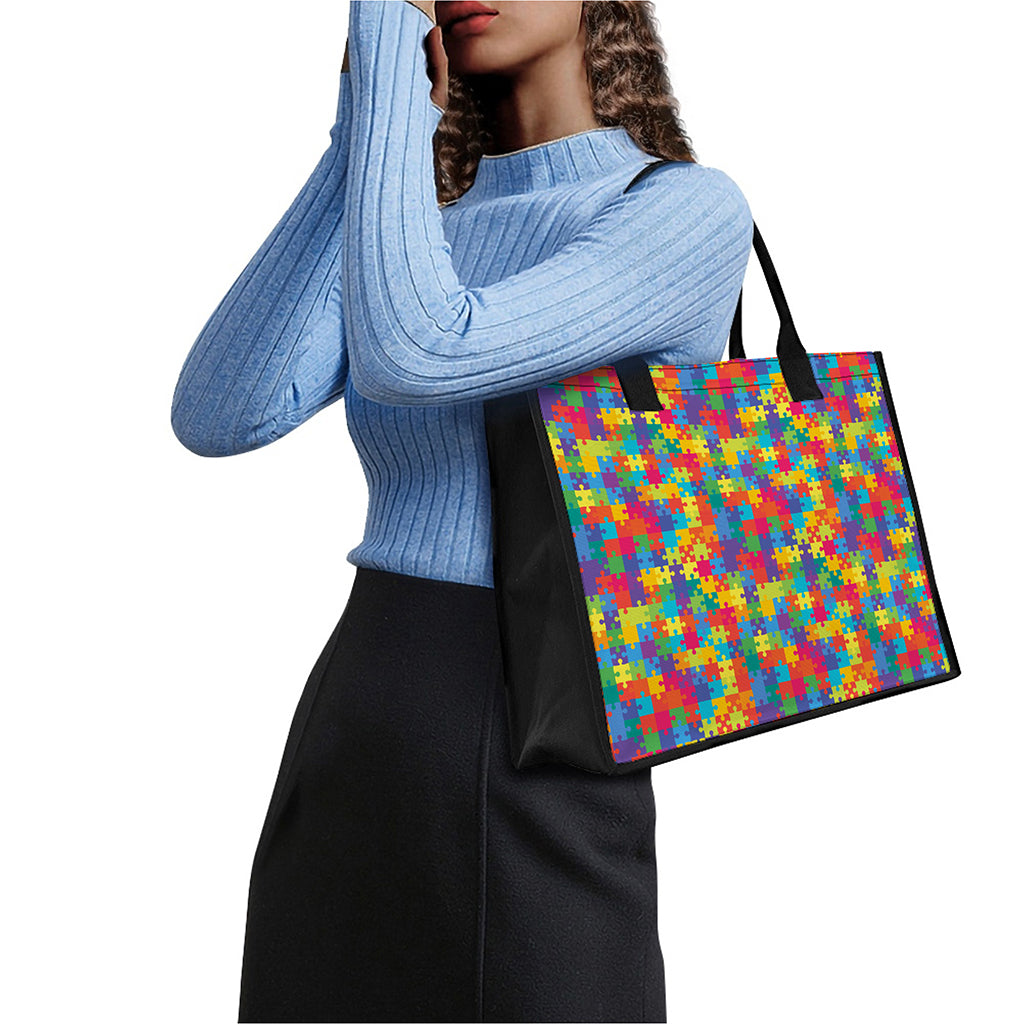 Colorful Autism Awareness Jigsaw Print Canvas Tote Bag