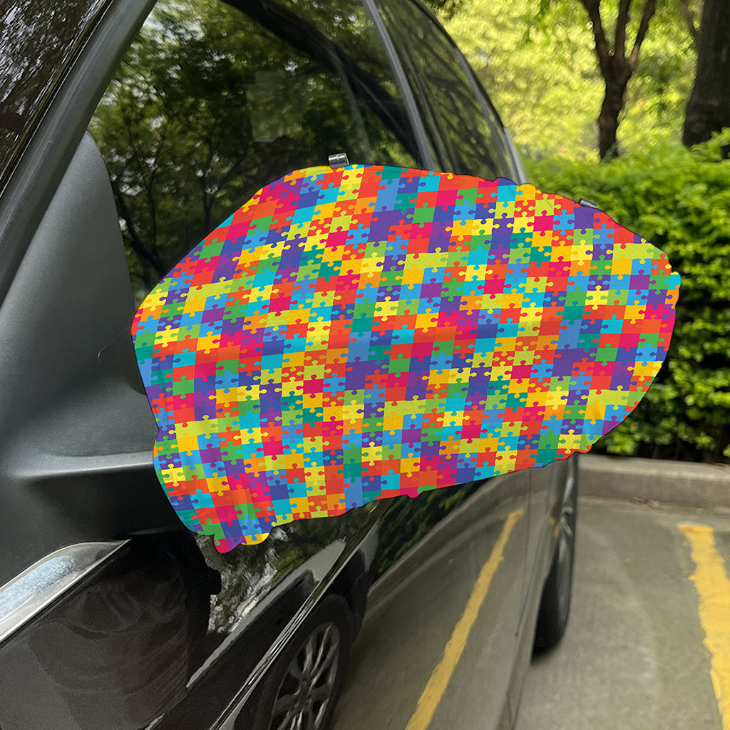Colorful Autism Awareness Jigsaw Print Car Side Mirror Covers